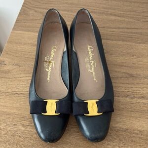 Vintage Salvatore Ferragamo Black Heels with Gold Accent